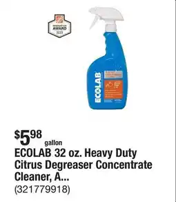 The Home Depot ECOLAB 32 oz. Heavy Duty Citrus Degreaser Concentrate Cleaner, Attacks Grease and Grime offer