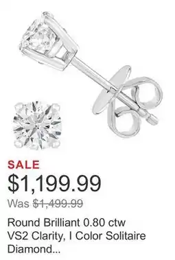 Costco Round Brilliant 0.80 ctw VS2 Clarity, I Color Solitaire Diamond 14kt White Gold Stud Earrings offer