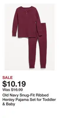 Old Navy Old Navy Snug-Fit Ribbed Henley Pajama Set for Toddler & Baby offer