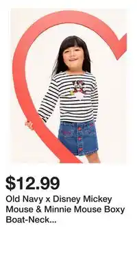 Old Navy Old Navy x Disney Mickey Mouse & Minnie Mouse Boxy Boat-Neck T-Shirt for Toddler Girls offer