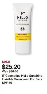 Ulta Beauty IT Cosmetics Hello Sunshine Invisible Sunscreen For Face SPF 50 offer
