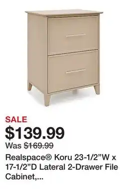 Office Depot Realspace Koru 23-1/2W x 17-1/2D Lateral 2-Drawer File Cabinet, Natural Oak, BIFMA Compliant offer