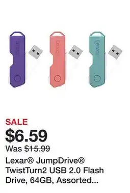 Office Depot Lexar JumpDrive TwistTurn2 USB 2.0 Flash Drive, 64GB, Assorted Colors, LJDTT2-64GABOD20 offer