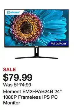 Office Depot Element EM2FPAB24B 24 1080P Frameless IPS PC Monitor offer