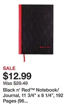 Office Depot Black n' Red Notebook/Journal, 11 3/4 x 8 1/4, 192 Pages (96 Sheets), Black/Red, (D66174) offer