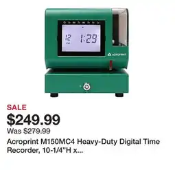 Office Depot Acroprint M150MC4 Heavy-Duty Digital Time Recorder, 10-1/4H x 9-1/2W x 11D, Green offer