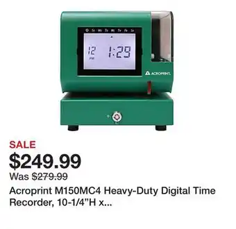 Office Depot Acroprint M150MC4 Heavy-Duty Digital Time Recorder, 10-1/4H x 9-1/2W x 11D, Green offer