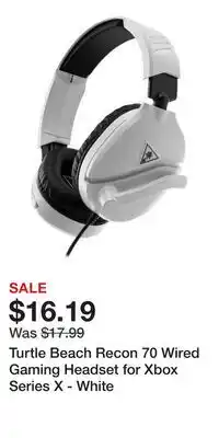 Game Stop Turtle Beach Recon 70 Wired Gaming Headset for Xbox Series X - White offer
