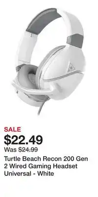Game Stop Turtle Beach Recon 200 Gen 2 Wired Gaming Headset Universal - White offer