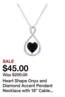Belk Heart Shape Onyx and Diamond Accent Pendant Necklace with 18 Cable Chain in Sterling Silver offer