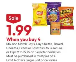 Stater Bros Lay's, Lay's Kettle, Baked, Cheetos, Fritos or Tostitos offer