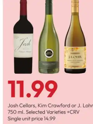 Stater Bros Josh Cellars, Kim Crawford or J. Lohr offer