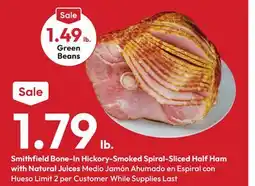 Stater Bros Smithfield Bone-In Hickory-Smoked Spiral-Sliced Half Ham with Natural Juices offer