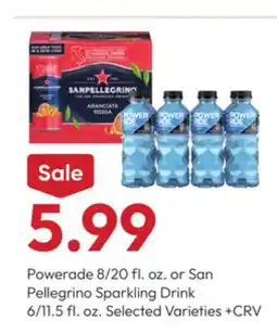 Stater Bros Powerade 8/20 fl. oz. or San Pellegrino Sparkling Drink 6/11.5 fl. oz offer