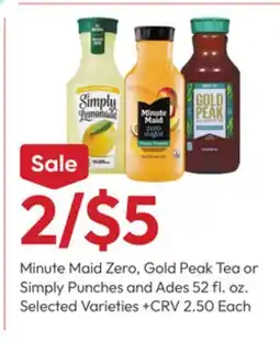 Stater Bros Minute Maid Zero, Gold Peak Tea or Simply Punches and Ades offer