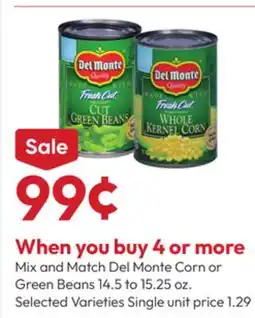 Stater Bros Del Monte Corn or Green Beans offer