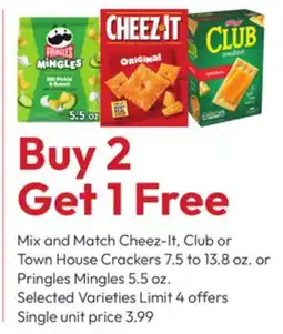 Stater Bros Cheez-It, Club or Town House Crackers 7.5 to 13.8 oz. or Pringles Mingles 5.5 oz offer