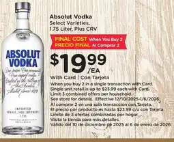 Ralphs Absolut Vodka offer