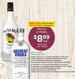 Ralphs Absolut or Malibu offer