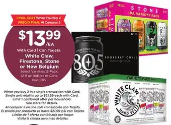 Ralphs White Claw, Firestone, Stone or New Belgium offer