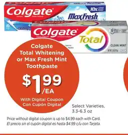 Ralphs Colgate Total Whitening or Max Fresh Mint Toothpaste offer
