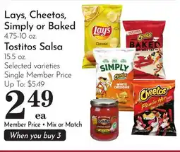 Pavilions Lays, Cheetos, Simply or Baked 4.75-10 oz. Tostitos Salsa 15.5 oz offer