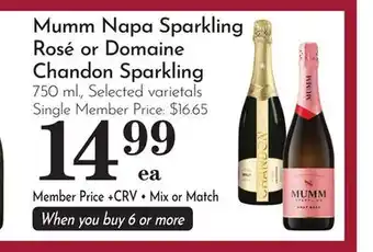 Pavilions Mumm Napa Sparkling Rosé or Domaine Chandon Sparkling offer