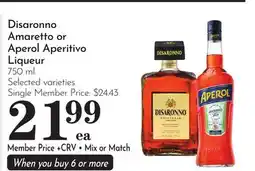 Pavilions Disaronno Amaretto or Aperol Aperitivo Liqueur offer