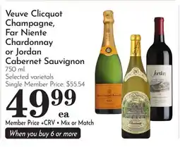 Pavilions Veuve Clicquot Champagne, Far Niente Chardonnay or Jordan Cabernet Sauvignon offer