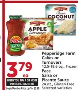 Albertsons Pepperidge Farm Cakes or Turnovers 12.5-19.6 oz., Pace Salsa or Picante Sauce 24 oz., Gluten Free offer