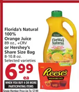 Albertsons Florida's Natural 100% Orange Juice 89 oz., or Hershey's Share Size Bag 8-10.8 oz offer