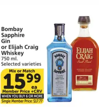 Albertsons Bombay Sapphire Gin or Elijah Craig Whiskey offer