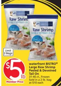 Albertsons waterfront BISTRO Large Raw Shrimp Peeled & Deveined Tail On offer
