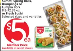Albertsons Summ! Spring Rolls, Dumplings or Lumpia Pork 8.8-12.35 oz. or Fresh Sushi offer