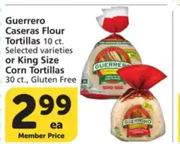 Albertsons Guerrero Caseras Flour Tortillas 10 ct. or King Size Corn Tortillas 30 ct., Gluten Free offer