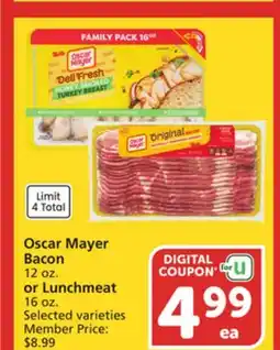 Albertsons Oscar Mayer Bacon 12 oz. or Lunchmeat 16 oz offer