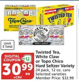 Albertsons Twisted Tea, White Claw or Topo Chico Hard Seltzer Variety offer