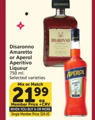Albertsons Disaronno Amaretto or Aperol Aperitivo Liqueur offer