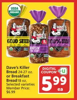 Albertsons Dave's Killer Bread 24-27 oz. or Breakfast Bread 18 oz offer