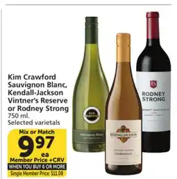 Albertsons Kim Crawford Sauvignon Blanc, Kendall-Jackson Vintner's Reserve or Rodney Strong offer