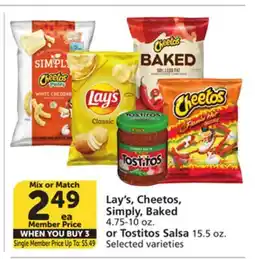 Albertsons Lay's, Cheetos, Simply, Baked 4.75-10 oz. or Tostitos Salsa 15.5 oz offer