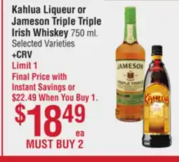 Smart & Final Kahlua Liqueur or Jameson Triple Triple Irish Whiskey offer