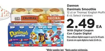 Food 4 Less Dannon Danimals Smoothie 12 ct or Thomas' English Muffins 6 ct offer
