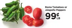 Food 4 Less Roma Tomatoes or Jalapeño Peppers offer