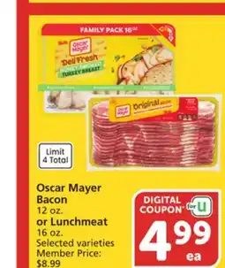 Vons Oscar Mayer Bacon 12 oz. or Lunchmeat 16 oz offer
