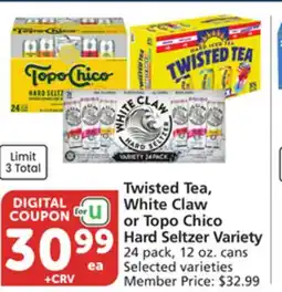 Vons Twisted Tea, White Claw or Topo Chico Hard Seltzer Variety offer