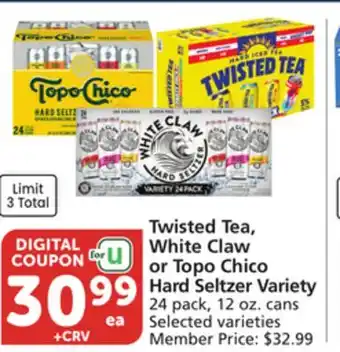 Vons Twisted Tea, White Claw or Topo Chico Hard Seltzer Variety offer