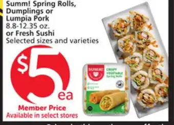Vons Summ! Spring Rolls, Dumplings or Lumpia Pork 8.8-12.35 oz. or Fresh Sushi offer