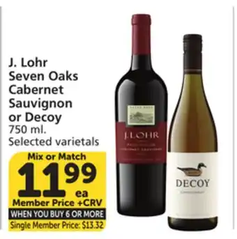 Vons J. Lohr Seven Oaks Cabernet Sauvignon or Decoy offer