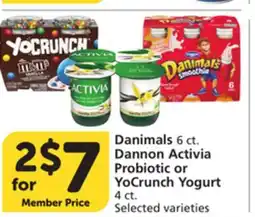 Vons Danimals 6 ct. Dannon Activia Probiotic or YoCrunch Yogurt 4 ct offer